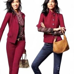 Cabi #3175 Rhubarb Red "Outing Blazer" Button Down Jacket Ponte Knit - Size 0